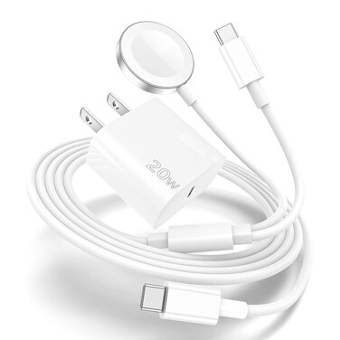 Apple Watch Charger,Upgraded 2-in-1 USB C Fast iPhone 15 Charger [Apple MFi Certified] 6FT Magnetic Charging Cable with 20W Wall Charger Block for Apple Watch Series SE/9/8/7/6/5/4/3/2/1&amp;iPhone 15