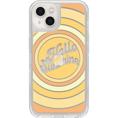OtterBox Symmetry Series iPhone 13 Case - Non-Retail Packaging - Hello Sunshine Clear and Orange Graphic Design, Apple Phonecase, Slim Fit, Raised Screen Bumper, MagSafe Wireless Charging Compatible