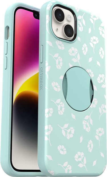 OtterBox OTTERGRIP Symmetry Series Case for iPhone - Non-Retail Packaging (Poppies by The Sea Blue, iPhone 14 Plus)