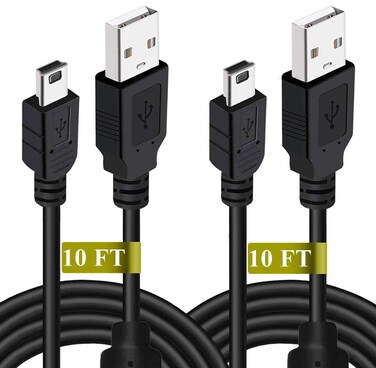 Drimoor 2 Pack 10ft PS3 Controller Charger Cable - Fast Mini USB Data Charging Cord for PS Move PlayStation 3 Wireless Controller, TI84 Plus CE, Digital Camera