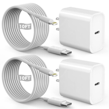 Fast iPhone Charger, Quick 10Foot USBC Wall Charger Phone Charger 2Pack 20W PD USB C Fast Charger Block + 10FT Lightning Fast Charging Cable for iPhone 14/Pro/Pro Max/Plus/13/12/11/XS/XR/X/SE2022/iPad