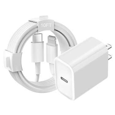 iPhone Charger Fast Charging 10 FT, PD 20W USB C Wall Charger Block Lightning Charger with 10FT Long Type C to Lightning Fast Charging Data Sync Cable Compatible with iPhone 14 13 12 11 XS XR X 8 iPad
