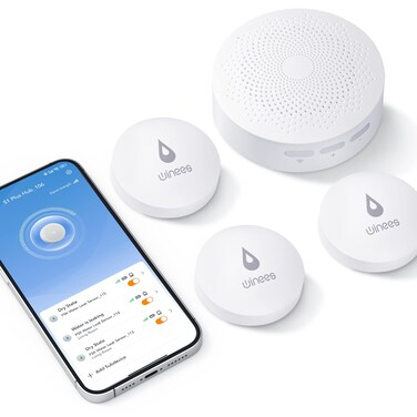 Winees WiFi Water Leak Detector, 3 Pack Water Sensors with 100dB Adjustable Alarm, Leak Alert Email&amp;SMS Notification, 200M Transmission for Basement, Bathroom, Laundry, IFTTT, S1 Plus, 2.4G WiFi Only