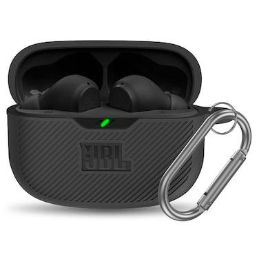YIPINJIA for JBL Vibe 200TWS/JBL Vibe Beam Case Cover, Silicone Protective Shock Cover Compatible with JBL Vibe 200TWS &amp; JBL Vibe Beam True Wireless Headphones Charging Case with Carabiner(Black)