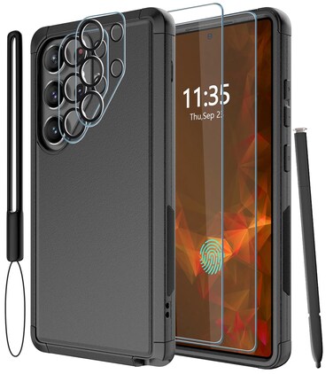 LSYPP Shockproof for Samsung Galaxy S25 Ultra Case, 15FT Military-Grade Drop Protection, with Screen Protector &amp; Camera Lens Protector, Heavy Duty Phone Cover for S25 Ultra Case (Black)