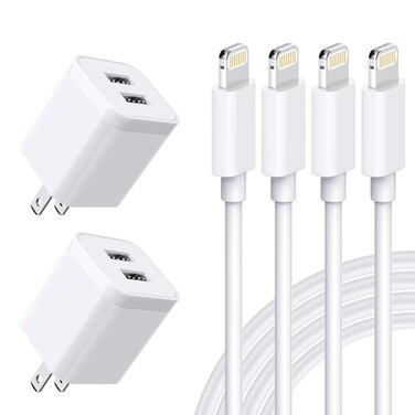 Qntry USB Wall Charger, [MFi Certified] iPhone Charger Lightning Cable 6FT(4PACK) Fast Charging Data Sync Cords Dual Port USB Plug Compatible with iPhone 12/mini/Pro/Max/11/Pro/Xs/XR/X/8/7/Plus