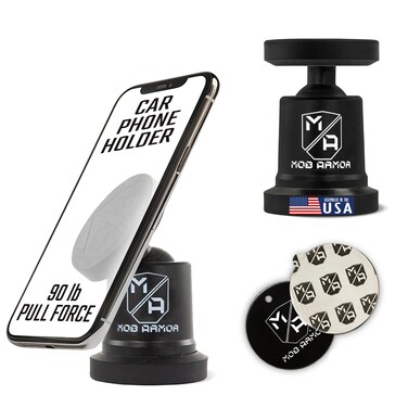 Mob Armor MobNetic Maxx - USA Assembled Magnetic Phone Holder for Car, Magnetic Car Phone Mount, 90-Degree Tilt, 360-Degree Rotation, Aluminum Metal, Compatible with iPhone &amp; Android - Black