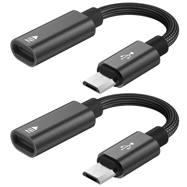 USB C to Micro USB Adapter, KUXIYAN (2 Pack) Type C Female to Micro USB Male Charger Connector Support Charge &amp; Sync Compatible with Samsung Galaxy S7 Edge S6, LG Nexus 5 4 and Micro USB Devices-Black
