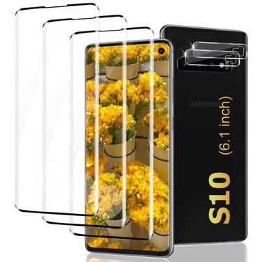 3+2 Pack Galaxy S10 Screen Protector + Camera Lens Protectors,9H Hardness Tempered Glass,3D Full Coverage,Ultrasonic Fingerprint Compatible,Anti Bubble Easy to Install,for Samsung Galaxy S10 6.1 Inch