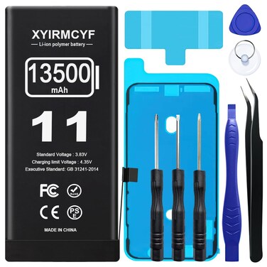 XYIRMCYF 13500mAh Super Capacity Battery Compatible with iPhone 11, 0 Cycle Li-Polymer Replacement Battery for iPhone 11, with Professional Repair Tool Kit