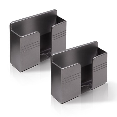 2 Pcs Wall Mount Phone Holder with 3M Adhesive Phone Stand with Data Cable Receiving Hole, Charger Remote Control Storage Box for Bedroom, Kitchen, Bathroom, Office (Gray)