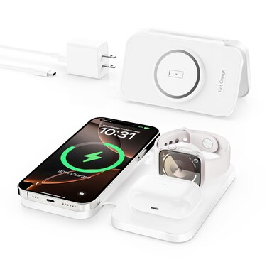 2025 Latest Magnetic Wireless Charger for iPhone: 3 in 1 Travel Charging Station for Apple Devices for iPhone 16 15 14 13 12 Pro Max Plus-Foldable Charging Pad for Apple Watch Series &amp; Airpods 3 2 Pro