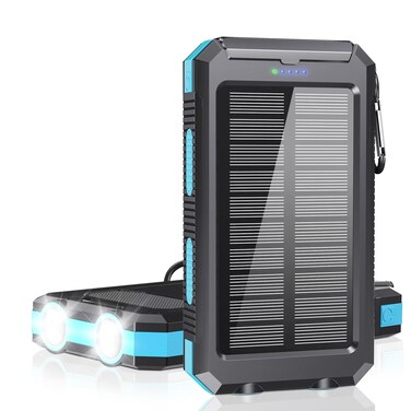 jskei Solar Charger Power Bank - 36800mAh Type-C 5V3.1A Fast Charging Power Bank. Equipped with a Powerful Flashlight, Compass, IP65 Outdoor Waterproof Portable Power Bank (Blue)