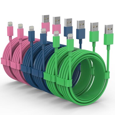 iPhone Charger Cables [Apple MFi Certified], 6 Pack (3/3/6/6/6/10 FT), Fast Charging Lightning Cable for iPhone 14/13/12/11 Pro Max/XS MAX/XR/XS iPad AirPods, Green, Pink, Blue