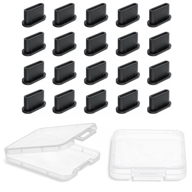 20Pcs USB C Dust Plug, Silicone Anti Dust Plug Cover + Portable Storage Box Compatible with iPhone 15 16 Pro Max, Samsung Galaxy Google Pixel
