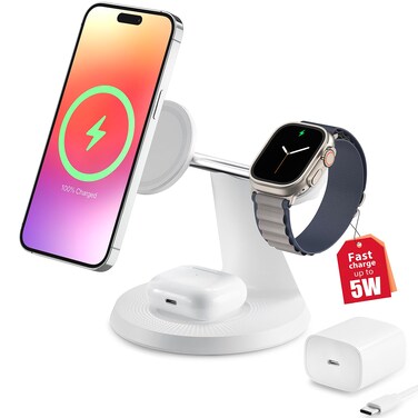 3 in 1 Wireless Charging Station for Apple Device: Fast Charging Station for iPhone and Watch with MagSafe, Stable Charger Stand for iPhone 12-16 &amp; iWatch &amp; AirPods