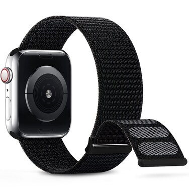 Nylon Sport Band Compatible with Apple Watch Band 38mm 40mm 41mm 42mm 44mm 45mm 46mm 49mm, Adjustable Breathable Women Men Braided Strap Compatible for iWatch Series 10/9/8/7/6/5/SE/Ultra Dark Black A