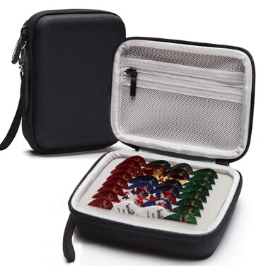 COOZOOM Guitar Pick Holder Case Compatible for Fender, ChromaCast, D'Addario, JIM DUNLOP, Bolopick, UNLP MUSICAL INSTRUMENT Guitar Accessories, All Size Picks Storage Pouch Box-Bag Black