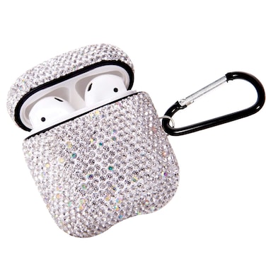Sparkly Diamond Case for AirPods with Keychain, Shockproof Protective Premium Bling Rhinestone Cover Skin Compatible with AirPods Charging Case 2 &amp; 1(White+AB C5)