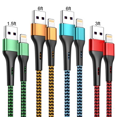 Durcord iPhone Charger 6FT/6/3/1.5, Lightning Cable Fast Charging Cable Nylon Braided Cord Compatible with iPhone 14/13/12/11 Pro Max/XS MAX/XR/XS/X/8/7/Plus/6S/6/SE/5S/iPad