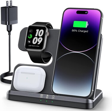 JARGOU 3 in 1 Charging Station for Apple Wireless Charger for iPhone 16 15 14 13 12 11 X 8 &amp; for Apple Watch Charger Wireless Charging Station for Multiple Devices for AirPods 4 3 Pro