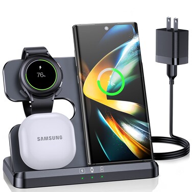 ZUBARR Wireless Charger for Samsung Charging Station &amp; Android Multiple Devices 3 in 1 Fast Charger Stand for Phone Galaxy Z Flip 5/4/3 Z Fold S24 S23 Ultra S22 S21 S20, Galaxy Watch 6/5 Pro/4/3, Buds