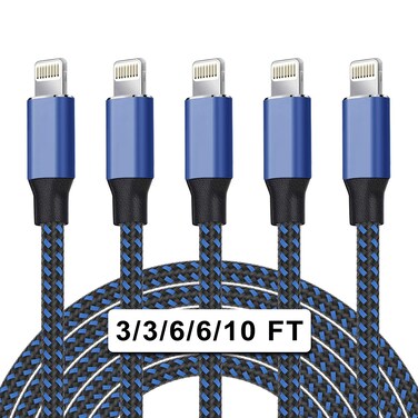 [Apple MFi Certified] iPhone Charger 5Pack(3/3/6/6/10 FT)Long Lightning Cable Fast Charging High Speed Data Sync USB Cable Compatible iPhone 14/13/12/11 Pro Max/XS MAX/XR/XS/X/8/7/Plus/6S iPad AirPods
