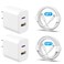 Phone Charger 2 Pack 20W Dual Port QC + PD 3.0 Power Adapter Fast Wall Charger Block with 6FT&amp;10FT Super Fast Charger Cable for iPhone 14 13 12 11 Pro Max XR XS X,iPad More
