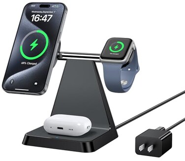 Charging Station for Multiple Devices Apple: Woruda 3 in 1 Magnetic Wireless Charger Stand for Mag Safe iPhone - Nightstand Charging Dock for iPhone 16 15 14 13 12 Pro Max Plus Apple Watch Airpods