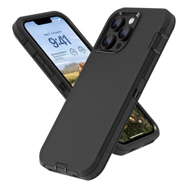 Sansunto for iPhone 13 Pro Max Case and 12 Pro Max Case, Full Body Protection Heavy Duty Shockproof Military Grade 3 in 1 Silicone Rubber with Hard PC Rugged Durable Phone Cover 6.7 Inch (Black)