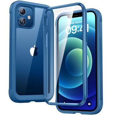 Diaclara Designed for iPhone 12/12 Pro Case, Full Body Rugged Case with Built-in Touch Sensitive Anti-Scratch Screen Protector, Soft TPU Bumper Case for iPhone 12/12 Pro 6.1" (Blue and Clear)