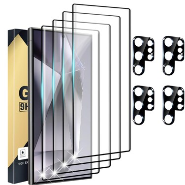 CWQZGUF [4+4 Pack Galaxy S24 Ultra Screen Protector, 4 Pack Tempered Glass with 4 Pack Camera Lens Protector, High Clarity, Anti-Shatter, Bubble Free for Samsung S24 Ultra 5G Screen Protector