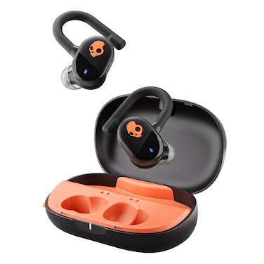 Skullcandy Push Play Active in-Ear Wireless Earbuds, 34 Hr Battery, Stay-Aware Mode, Microphone, Works with iPhone Android and Bluetooth Devices - True Black/Orange