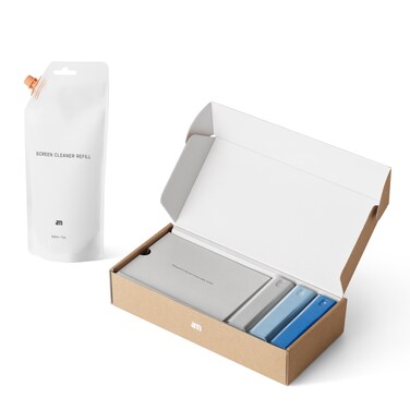 am Blue Screen Cleaner with 7 oz Refill for iPhone 15 and iPhone 14 - Premium Microfiber Cleaning Cloth for Smudge-Free Display - for Smartphones, Tablets, and Laptops - Compact and Durable Design