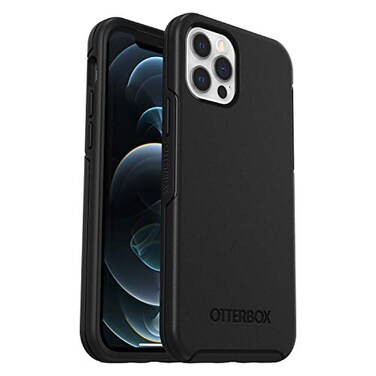 OtterBox iPhone 12 and 12 Pro Symmetry Series Case - Single Unit Ships in Polybag, Ideal for Business Customers - BLACK, ultra-sleek, wireless charging compatible, raised edges protect camera &amp; screen