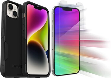OtterBox Commuter Series Case for iPhone 14 Plus (Only) - with Zagg Glass Elite Clear Screen Protector - Non-Retail Packaging - Black