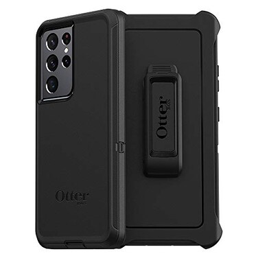 OtterBox Galaxy S21 Ultra 5G (ONLY - Does NOT FIT Non-Plus or Plus Sizes) Defender Series Case - Black, Rugged &amp; Durable, with Port Protection, Includes Holster Clip Kickstand