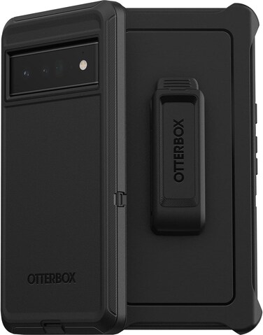 OtterBox Pixel 6 Pro Defender Series Case - BLACK, rugged &amp; durable, with port protection, includes holster clip kickstand