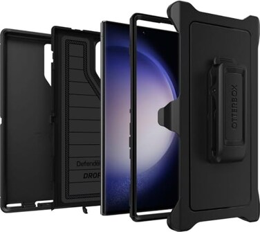 OtterBox Galaxy S23 Ultra (Only) - Defender Series Case - Black, Rugged &amp; Durable - with Port Protection - Case Only - Microbial Defense Protection - Non-Retail Packaging