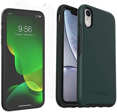 OtterBox Symmetry Series Case for iPhone XR (Only) - with Zagg Glass Elite Clear Screen Protector - Non-Retail Packaging - Ivy Meadow (Trekking Green/Scarab)