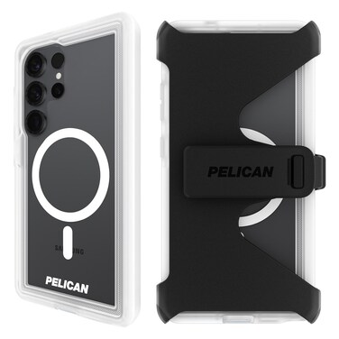 Pelican Voyager Samsung Galaxy S25 Ultra Case [Magnetic and Wireless Charging] Case w/ 18ft MIL-STD Drop Protection - Heavy Duty Cover w/Belt Clip Holster for Samsung Galaxy S25 Ultra 6.9" - Clear