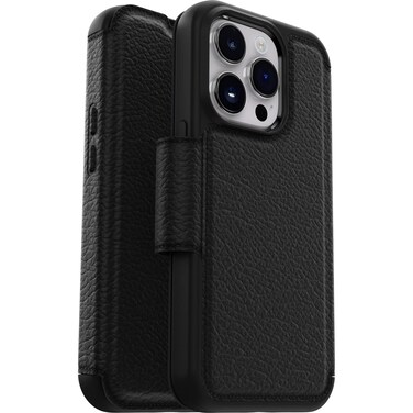 OtterBox Strada Case for iPhone 14 Pro, Shockproof, Drop Proof, Premium Leather Protective Folio with Two Card Holders, 3X Tested to Military Standard, Black - Non-Retail Packaging