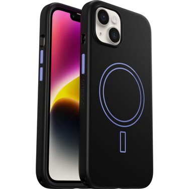 OtterBox iPhone 14 Colorful Grip Case - Enchantment (Black/Purple), Snaps to MagSafe, Ultra-Sleek, Raised Edges Protect Camera &amp; Screen