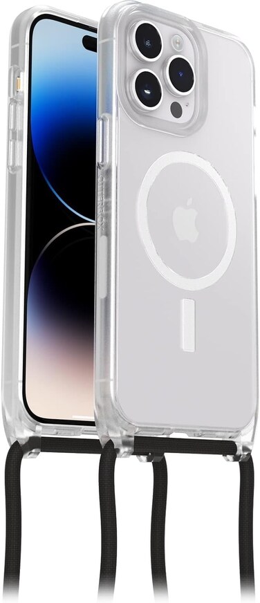 OtterBox React Necklace Case with MagSafe for iPhone 14 Pro Max, Ultra-Slim, Protective Case with Adjustable and Detachable Necklace Strap, Tested to Military Standard, Clear