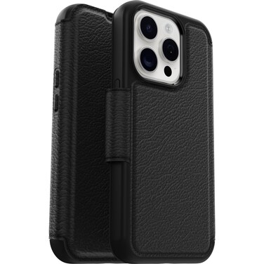 OtterBox iPhone 15 Pro (Only) Strada Folio Series Case - Shadow (Black), Card Holder, Snaps to MagSafe, Genuine Leather, Pocket-Friendly, Folio case