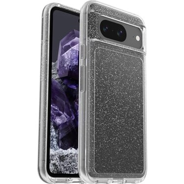 OtterBox Google Pixel 8 Symmetry Series Clear Case - STARDUST (Clear/Glitter), ultra-sleek, wireless charging compatible, raised edges protect camera &amp; screen (ships in polybag)