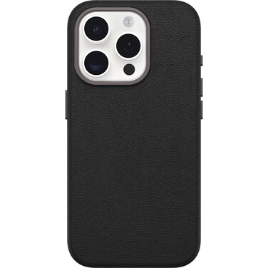 OtterBox iPhone 15 Pro Symmetry Series Cactus Leather for MagSafe - Noir ASH (Black), sustainably sourced, Snaps to MagSafe, Ultra-Sleek, Raised Edges Protect Camera &amp; Screen