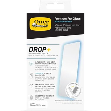 OtterBox iPhone 16 Pro Max Premium Pro Blue Light Glass Screen Protector (ships in polybag, ideal for business customers)
