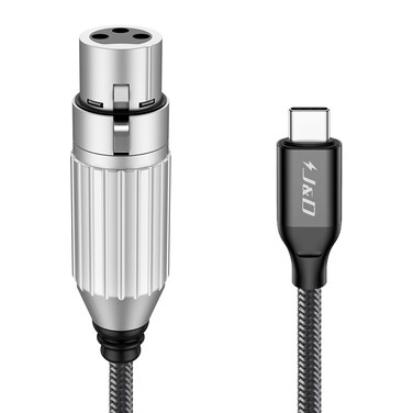 J&amp;D USB C to XLR Microphone Audio Cable, Braided USB C to XLR Female Microphone Cable for Audio Recording, Dynamic Microphone, Compatible for iPhone 15/15 Plus/15 Pro/15 Pro Max, MacBook, 6.6 Feet