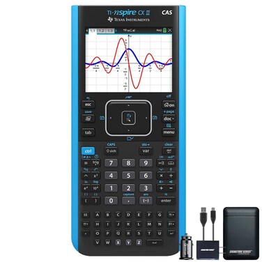 Texas Instruments TI-Nspire CX II CAS Graphing Calculator   Color Screen, 8 Built-in Apps, Python Programming, Included Software, for Math, Science and Finance   Signature Series Power Bundle